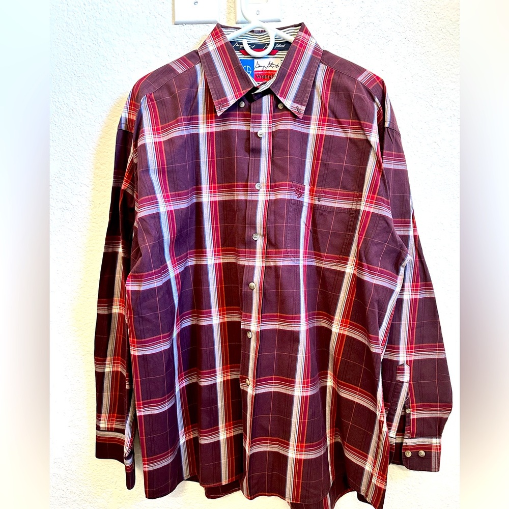 George Strait Cowboy Cut Wrangler Shirt Men XL/XG Red Plaid Contrast Cuff